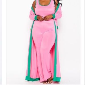 3 Piece Pink & Green Stretchy Pants Set PLUS SIZE
